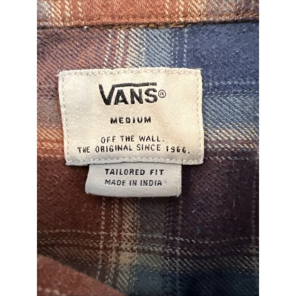 Vans Mens Medium Tailored Fit Flannel Shirt Plaid Button Up Long Sleeve - Picture 7 of 12